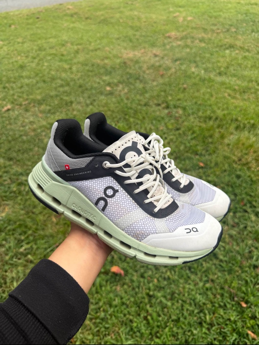 On Running Women Running Shoes in Sage Green and White
